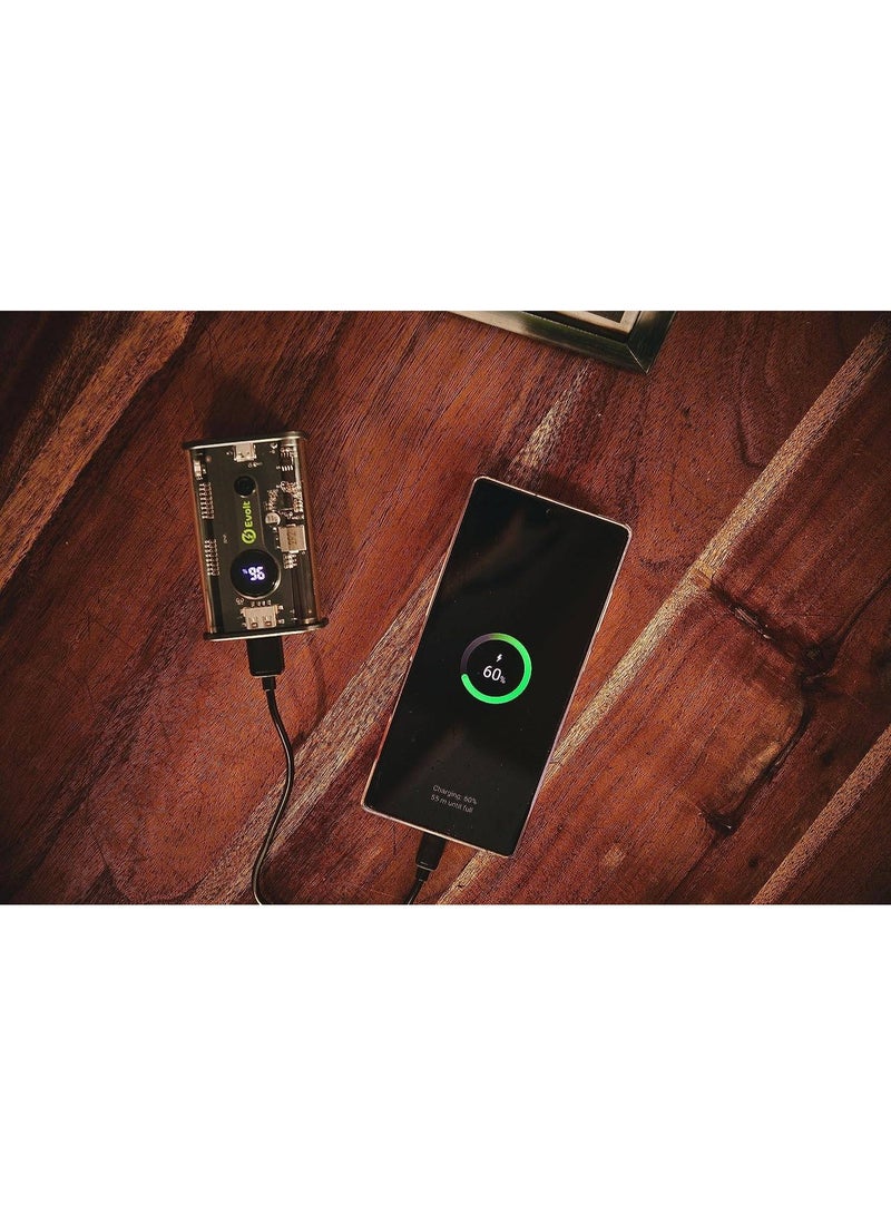 ايڤولت باور بانك شفاف من إيفولت بسعة 10000 مللي أمبير، طاقة بطارية 33.3 واط/ساعة، يمكنه شحن أجهزة متعددة في نفس الوقت، منافذ من النوع C (PD) و USB-A، شحن سريع، أسود | PB-200 - Image 5